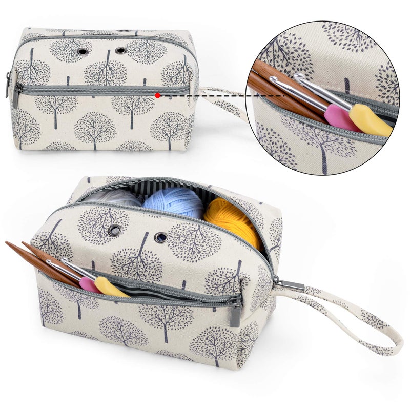LUXJA Small Yarn Storage Bag, Portable Knitting Bag for Yarn Skeins, Crochet Hooks, Knitting Needles (up to 8 Inches) and Other Small Accessories (Trees) - Image 3